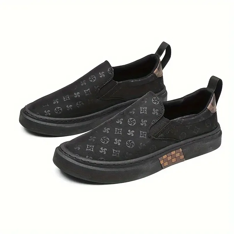 Men's Low Top Slip On Casual Shoes With Fan Pattern Print, Non Slip Breathable Comfy Casual Shoes For All Seasons Outdoor Walking Camping