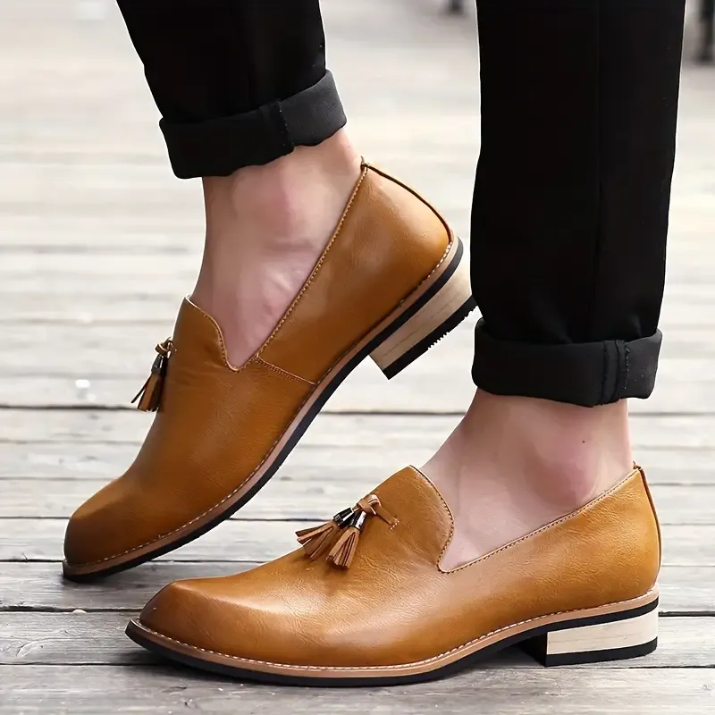 Men's Fashion Oxfords 2024 - All-Season Pointed Toe Dress Shoes, Low Top Slip-On & Lace Closure, Solid Synthetic Leather Upper, Comfort Fabric Inner, Durable Rubber Sole, PU Insole