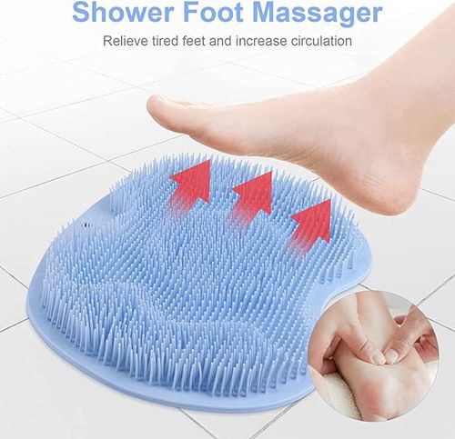 Shower Foot & Back Scrubber, Wall-Mounted Scrubber with Suction Cups, Silicone Bath Massage Cushion Brush, Massager Mat, Gentle Exfoliating and for All Kinds of Skin Green
