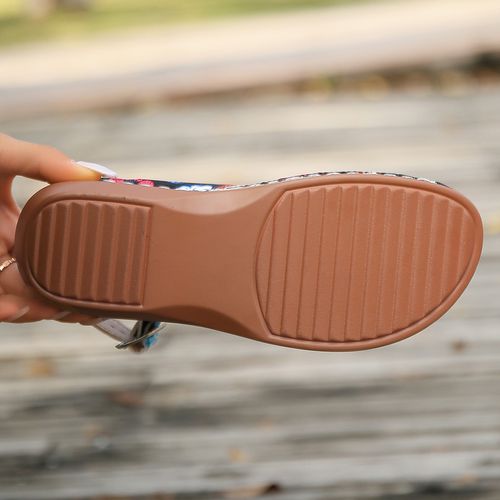 Herringbone sandals for women 2024 new ethnic style embroidered flowers back strap wedge sandals