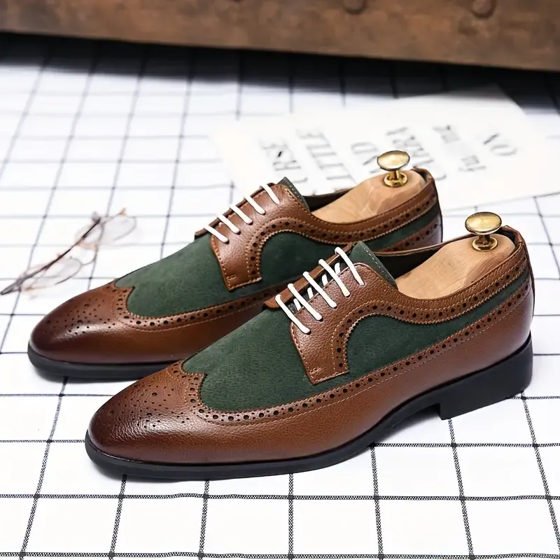 Men's Versatile Business Casual Dress Shoes - Sleek Lace-Up Faux with Non-Slip Sole