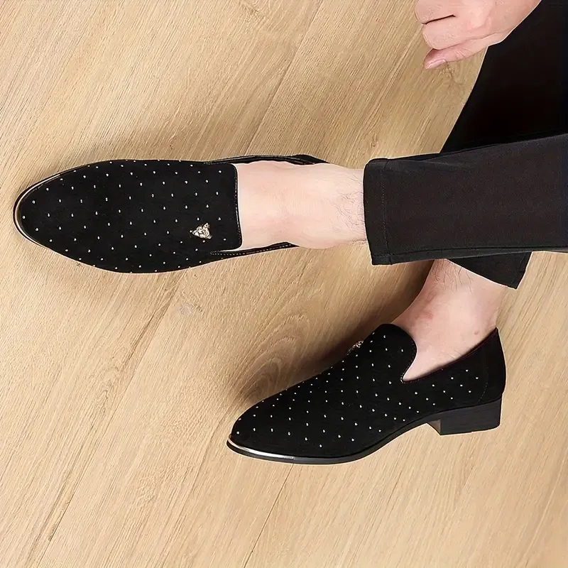 Plus Size Men's Solid Color Slip On Low Heel Loafer Shoes, Comfy Non Slip Durable Rubber Sole Fabric Dress Shoes, Men's Footwear