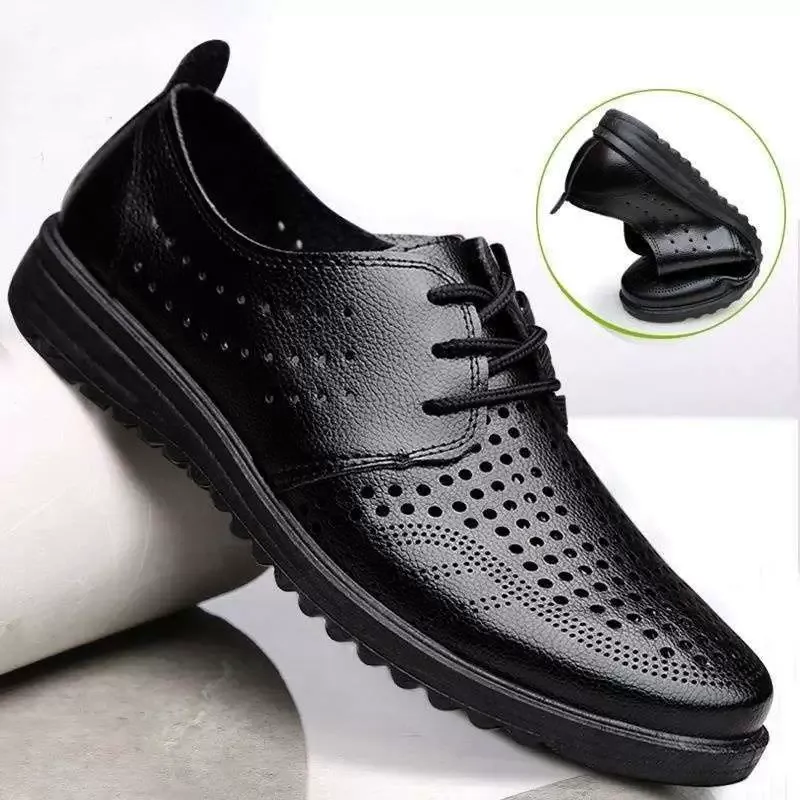 Summer breathable mesh leather sandals for business and casual wear, single-piece shoes with soft sole, summer leather shoes