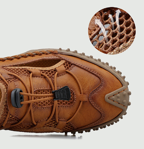 Large size men's closed toe soft sole soft leather mesh casual beach sandals