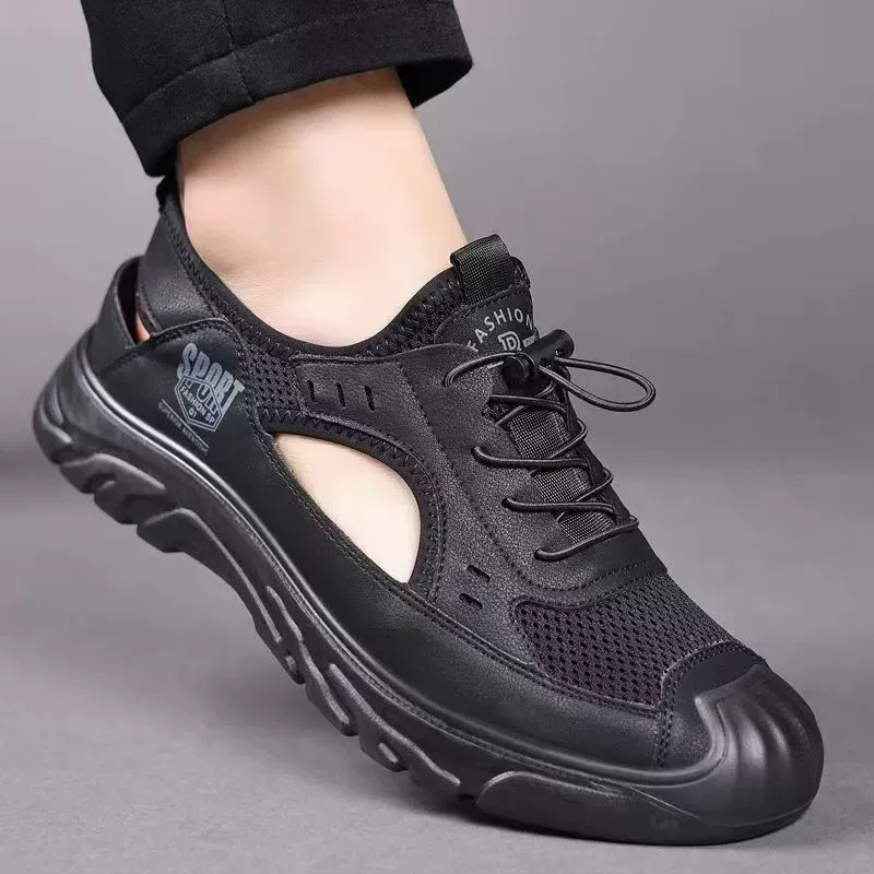 Sportive perforated leather shoes, versatile and breathable mesh sandals for men