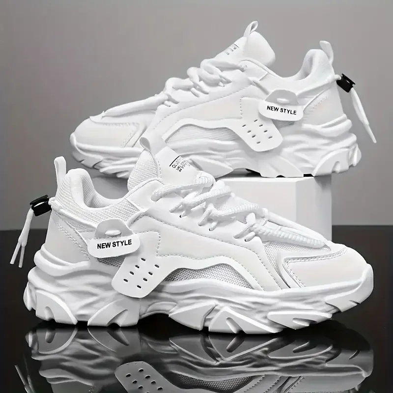 Men's Trendy Casual Sneakers - Breathable Mesh, Thick Sole Dad Shoes with Comfort Insole, Lace-Up, All-Season Wear