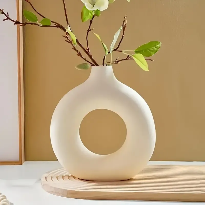 Bohemian Chic O-Shaped Resin Vase - Perfect for Bedroom & Living Room Decor, No Battery Needed