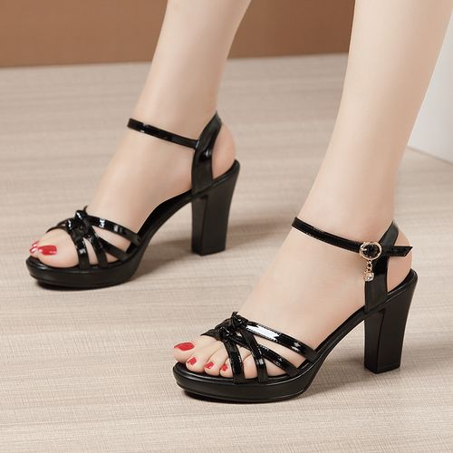 2025 summer thick sole open toe elegant shoes black