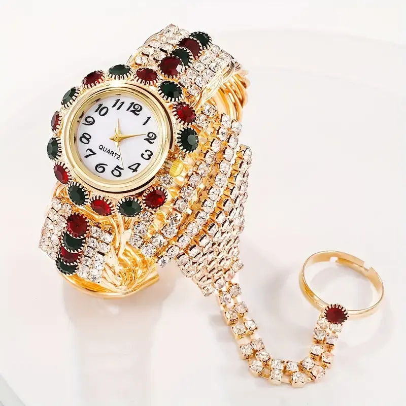 Luxurious Rhinestone Quartz Bangle Watch