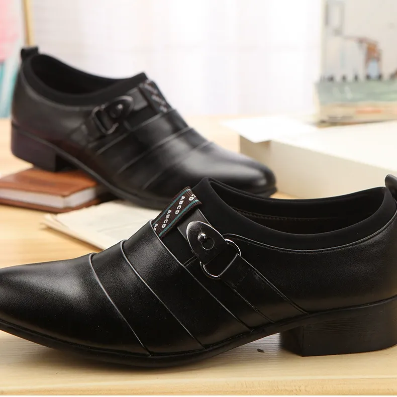 Trendy men's brown leather shoes, British men's low-top breathable casual leather shoes
