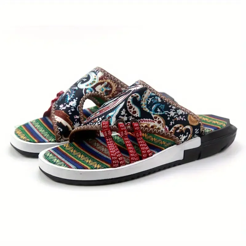 Men's Creative Sneakers Pattern Design Canvas Slides, Casual Non Slip Open Toe Slippers For Indoor Outdoor Walking, Beach Shoes For Spring And Summer