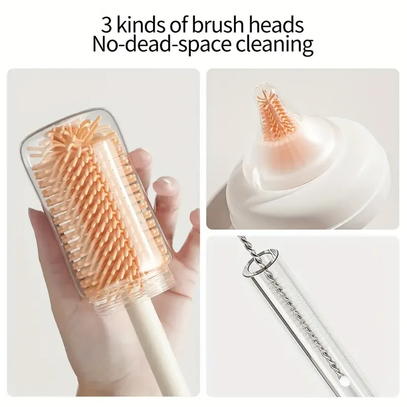 Silicone Bottle Brush And Pacifier Brush With Storage Box, Draining Rack, And Straw Brush, Home And Travel Use