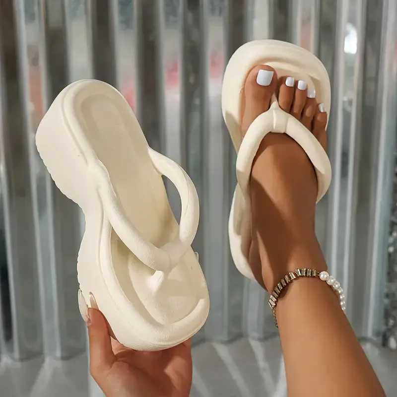 Women's High Heel Platform Flip Flops, Lightweight Comfortable Non-Slip Casual Slides