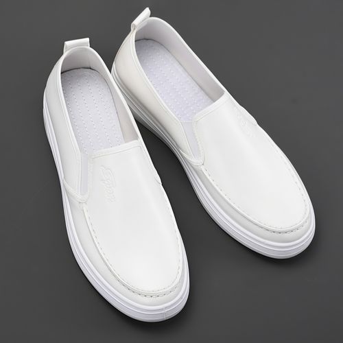 Men's casual leather shoes, waterproof, non-slip, soft-soled, work shoes, Korean style, versatile, flat, white leather shoes, slip-on sneakers