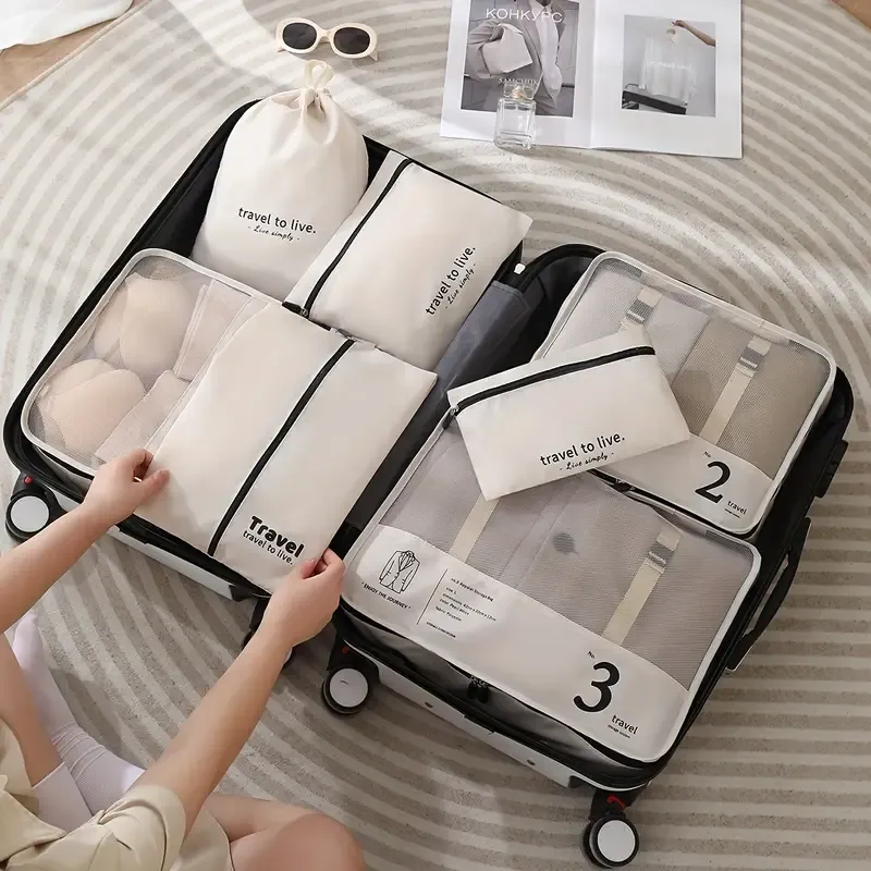 Free shipping on all orders Limited-time offer 7 Pcs Packing Cubes For Suitcases, Lightweight Travel Luggage Packing Organizers, Compression Storage Shoes Bag, Clothing Underwear Bag, Travel Cubes Set