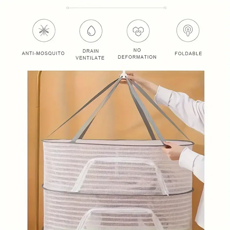 1PC Multi-Layer Herb Drying Rack, Polyurethane Hanging Dry Net Storage, Non-Waterproof Multipurpose Drying Bag for Herbs, Fruits, Vegetables, Fish, Clothes, and Toys with Unique Closure System