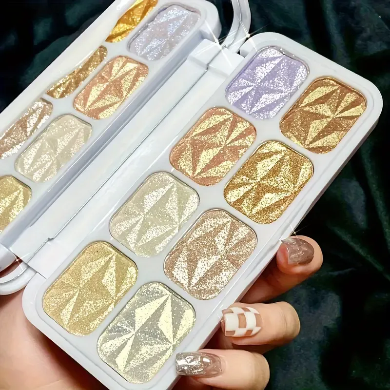 Diamond Highlighter Multifunctional Eyeshadow Palette Shiny Biased Flash Glitter Powder Pearlescent Three-dimensional Makeup Brightening And Contouring Palette For Music Festival