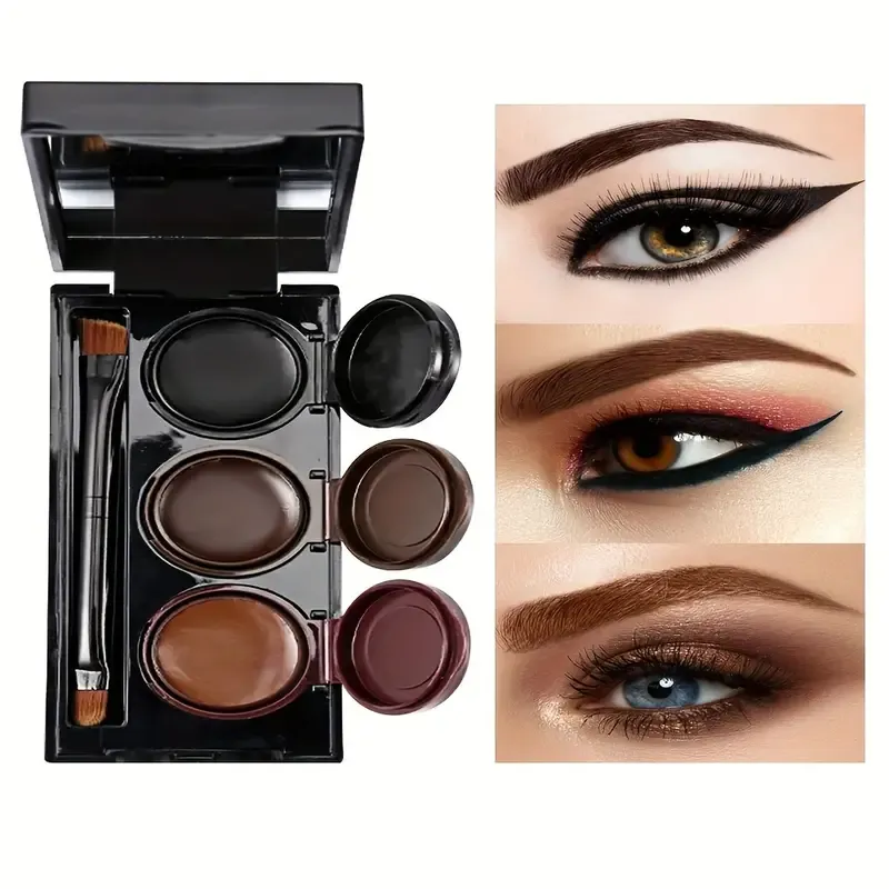 3 In 1 Long-Wearing Eyebrow Eyeliner Gel, Waterproof Eyeliner Cream With Brushe, High Pigmented Smudge Proof Eye Makeup Cream