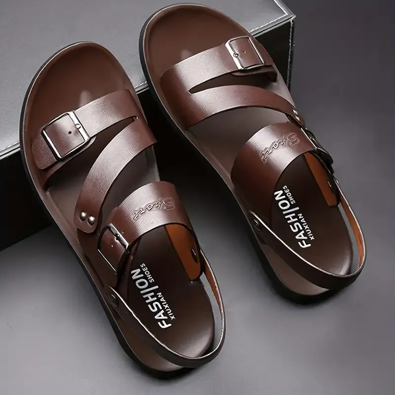 Men's Sandals, Casual Non Slip Shoes, Open Toe PU Leather Shoes For Outdoor Beach, Spring And Summer