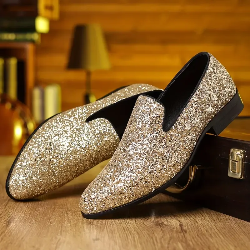 Plus Size Mens Glittering Sequin Slip-On Loafers