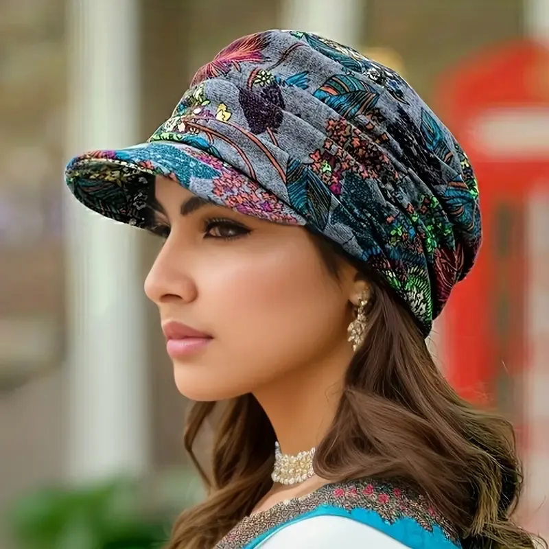 Vintage Flower Print Newsboy Hat