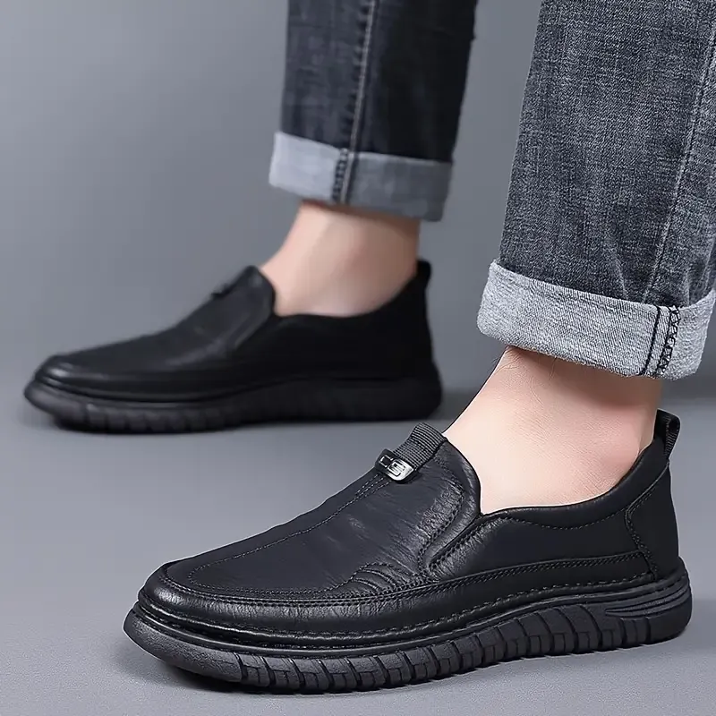 Men's Solid Colour Slip On Loafer Shoes, Comfy Non Slip Rubber Sole Durable Casual Dress Shoes, Men's Footwear