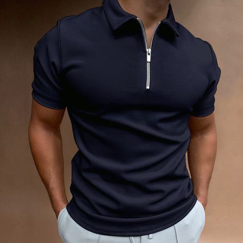 Summer men's polo shirt solid color short-sleeved lapel T-shirt casual fit top European and American men's clothing