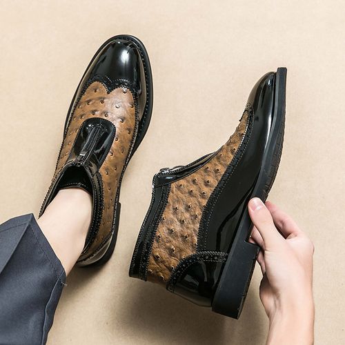 Retro ankle boots, ostrich print business pointed Martin boots