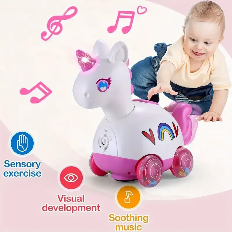 Interactive Musical Unicorn Toy for Babies 6-18 Months - Light-Up, Walking & Crawling Infant Plaything with Obstacle Avoidance - Perfect Educational Gift for Toddlers