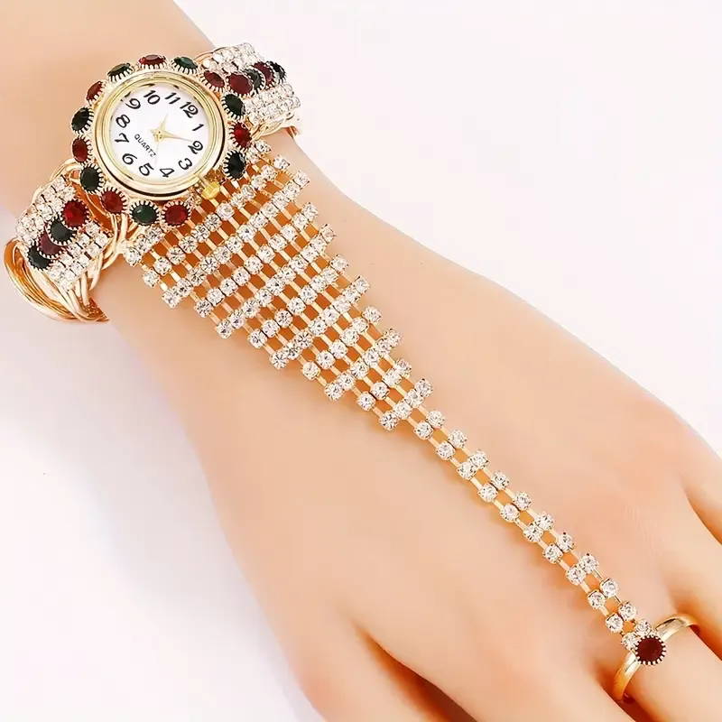 Luxurious Rhinestone Quartz Bangle Watch