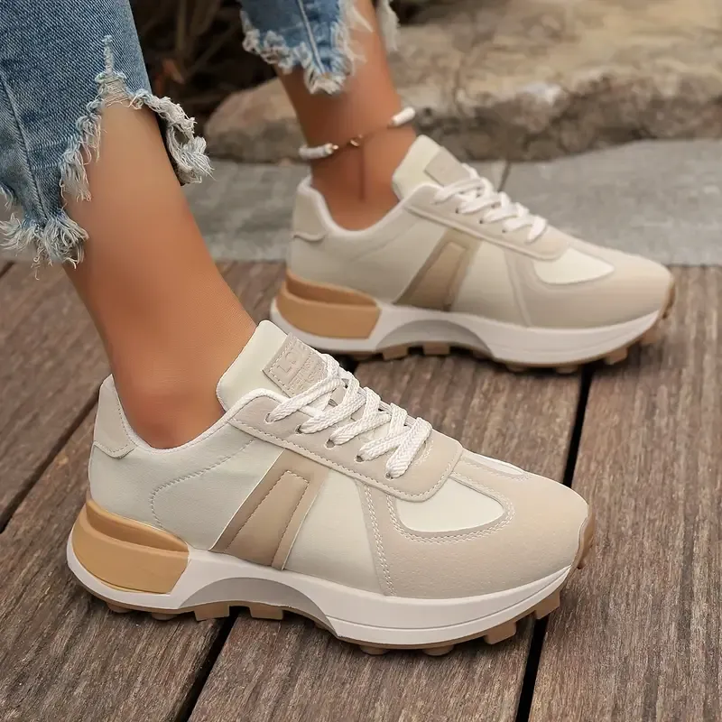 Women's Fashion Sneakers - Versatile Lace-Up Low Tops with Round Toe