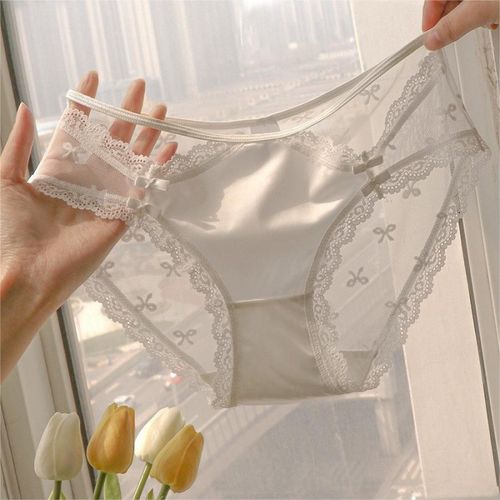 Women Simple Low Waist Ice Silk Mesh Lace Panties