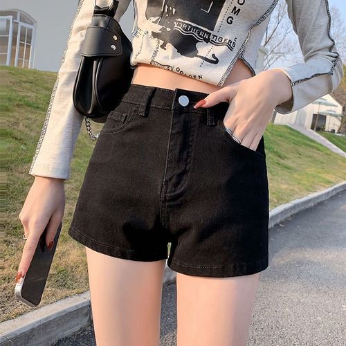 Women's Sexy Black Color Plain Denim Shorts