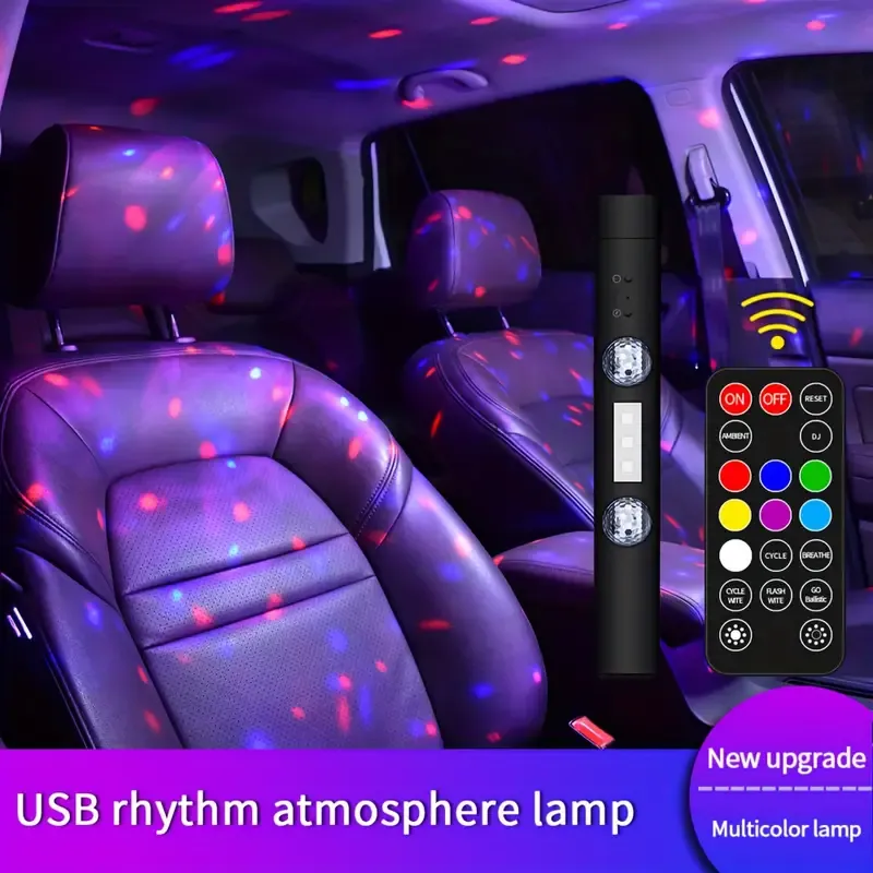 USB Rechargeable Multicolor LED Car Neon Accent Lights with Remote - 5V Interior Atmosphere Lamp for Music Rhythm, Ambient Decoration, DJ Party Lighting - Versatile Use for Vehicles & Home