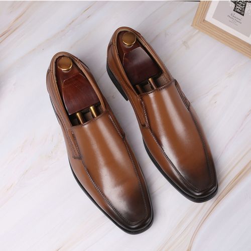 men's leather shoes polished slip on shoes