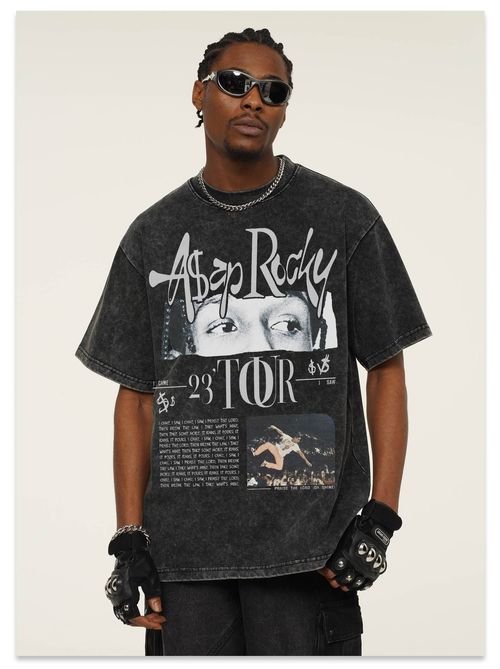 American street washed old heavy fashion brand T-shirt direct spray print short sleeve