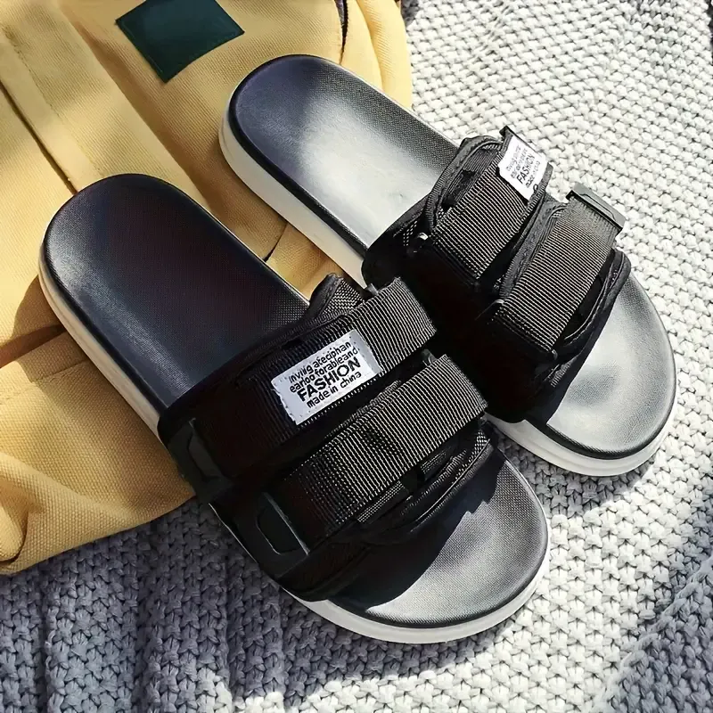 Solid Color Casual Sandals, Slip On Lightweight Soft Sole Walking Slides, Buckle Belts Beach Slides