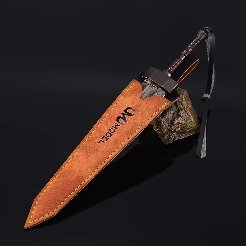 1pc Exquisite Damascus Steel Pattern Giant Sword - Full Metal Model Hand Figure with Intricate Details and Realistic Design