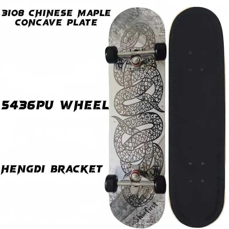 Skateboard, 3108 Maple Concave Plate, Front High-end Anti Slip Sand Back Skeleton Sticker Style, Horizontal Flute Bracket, 5436pu Wheels, Men's Skateboard, Skateboard Cruising