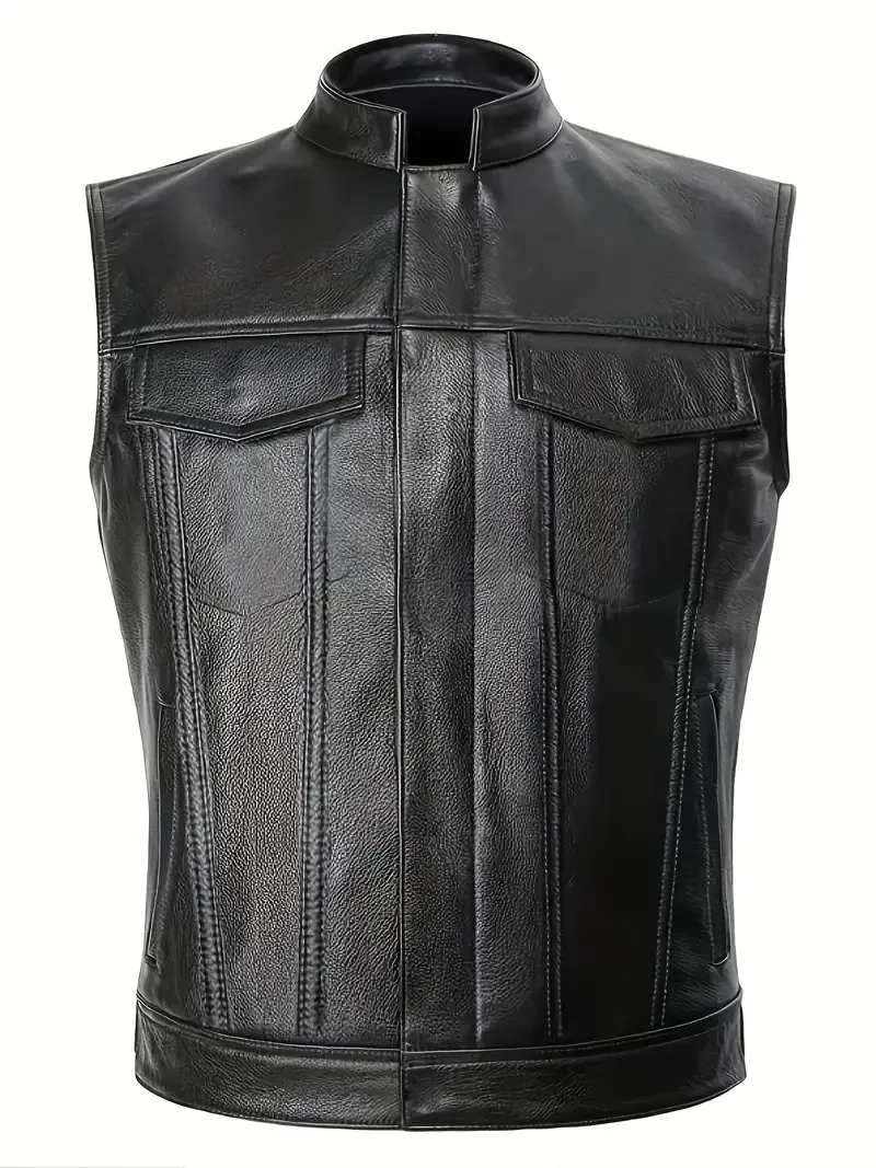 Motorcycle Eagle & Dreamcatcher Embroidery Pattern PU Leather Men's Casual Tank Top