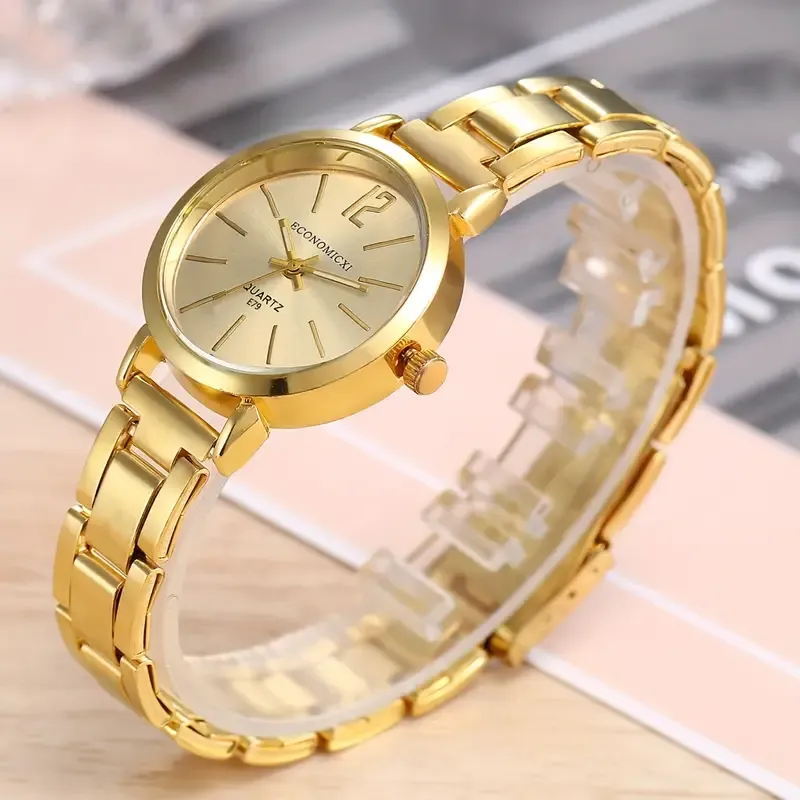 Women's Watch Hiphop Golden Fashion Quartz Watch & Love Bangle, Valentines Gift For Her