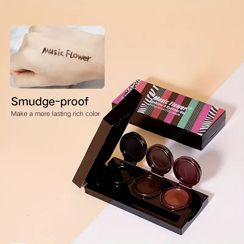 3 In 1 Long-Wearing Eyebrow Eyeliner Gel, Waterproof Eyeliner Cream With Brushe, High Pigmented Smudge Proof Eye Makeup Cream