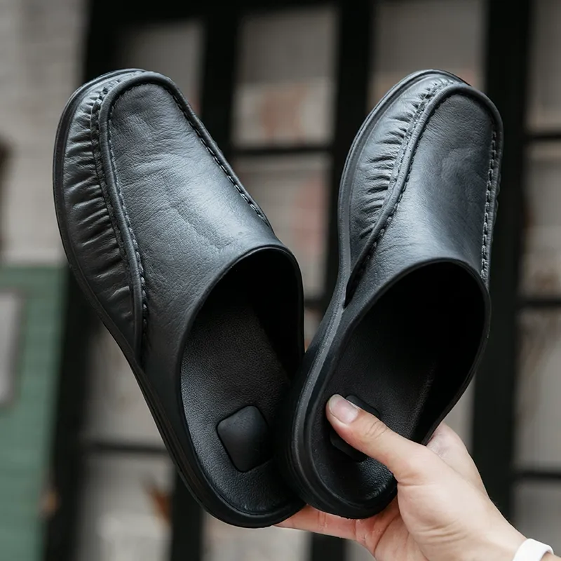 Men's leather shoes with baotou half slippers