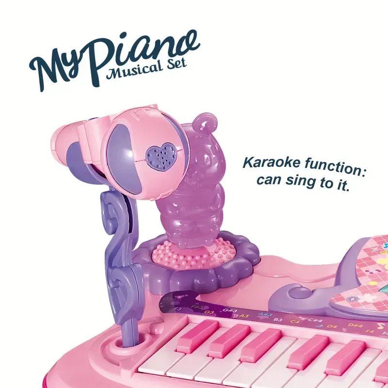 Pink Electronic Keyboard Toy For Girls With Stand