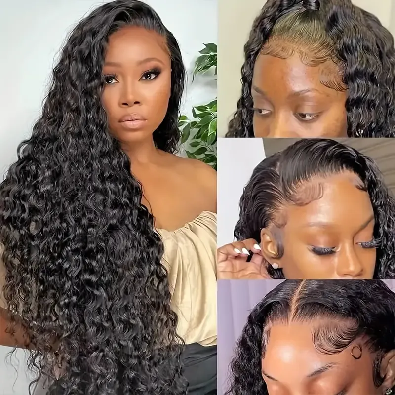 Aircabin 1pcs Water Wave Human Hair Extensions for Women - Natural Black, Soft & Full, Smooth Straight Texture