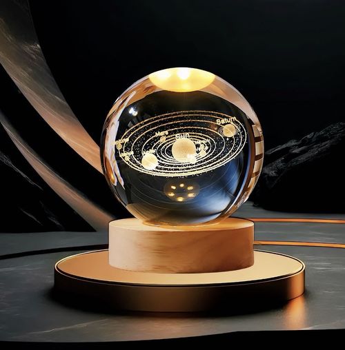 3D Engraved Crystal Glass Ball LED Lamp - USB Charging Decorative Night Light with Multicolor LED for Bedroom, Living Room Home Decor - No Battery Required
