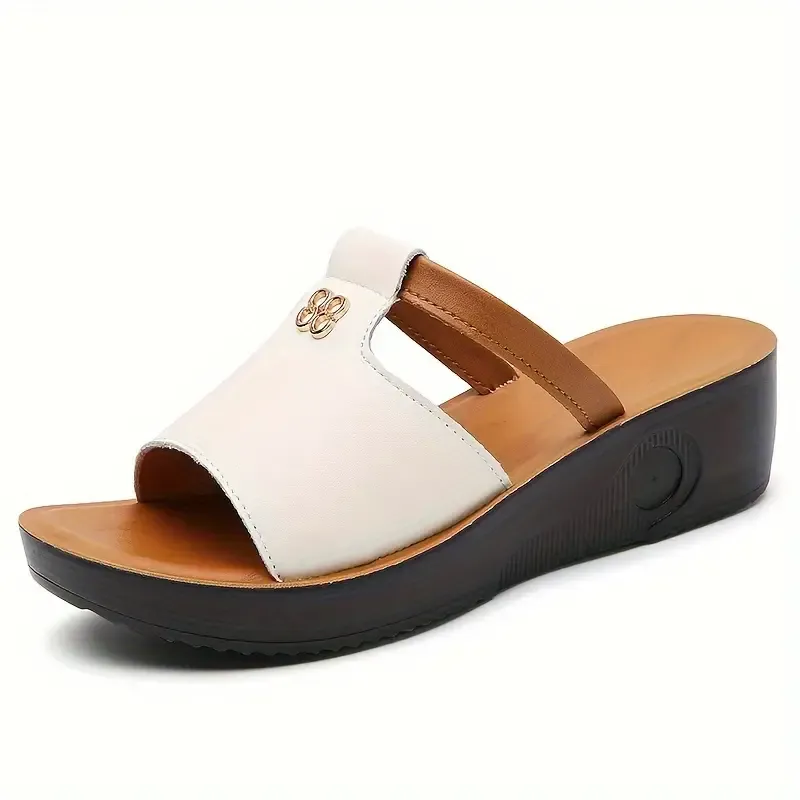 Women's Wedge Heeled Sandals, Casual Open Toe Summer Shoes, Comfortable Slip On Sandals