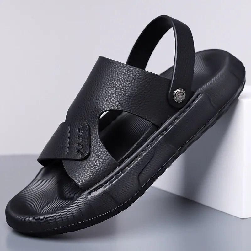 Leather flip-flops for casual wear, men's beach shoes, outdoor dual-purpose men's sandals