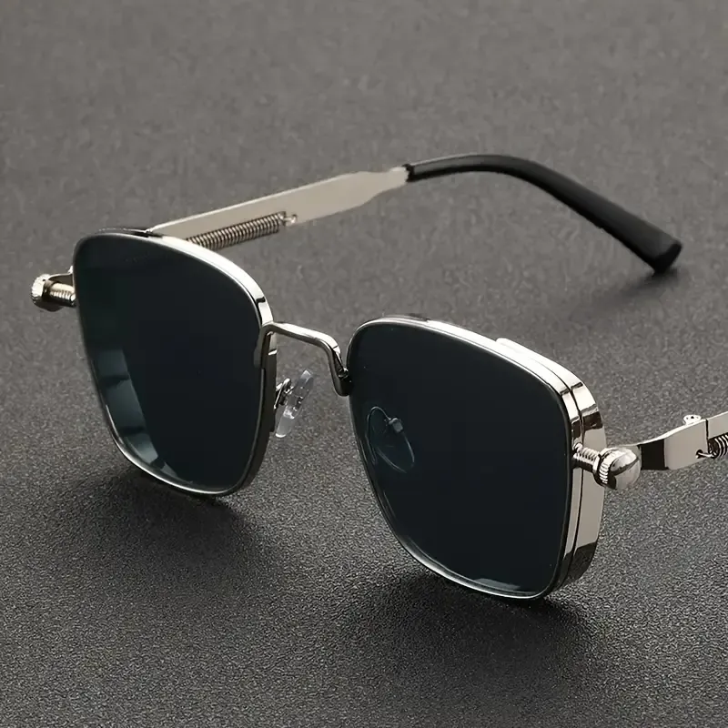 Retro Steampunk Silvery Square Fashion Glasses - Stainless Steel Frame, Perfect For Outdoor Activities, Parties, Vacations & Driving