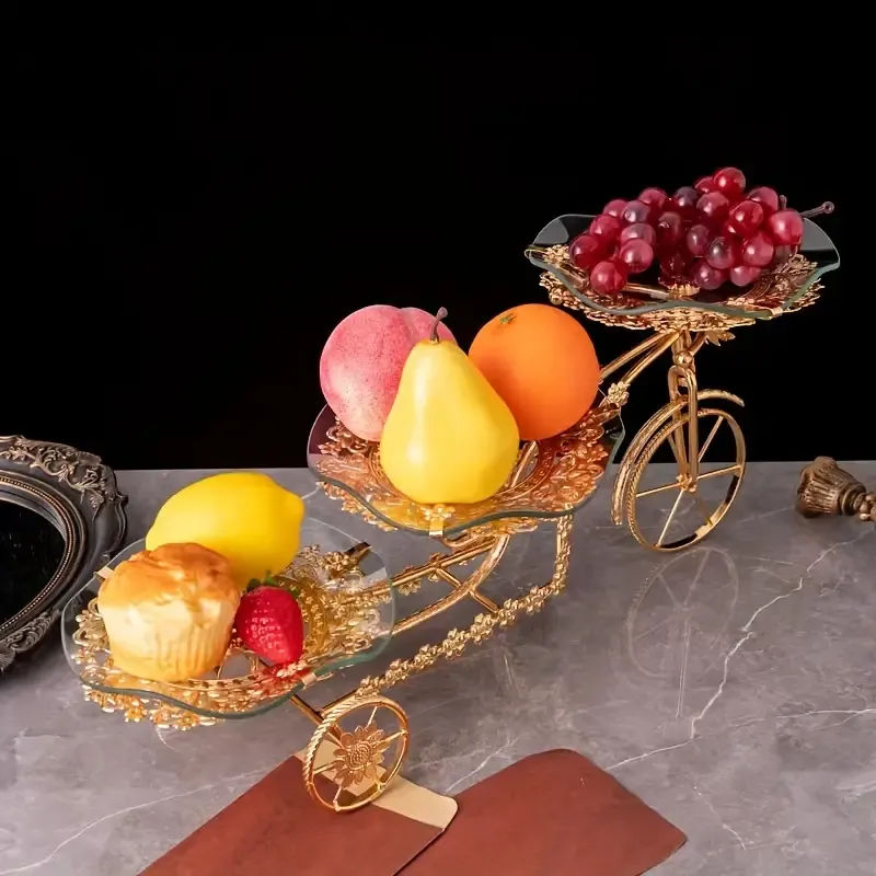 1PC Retro Creative High-grade Luxury Fruit Platter, Living Room Coffee Table Multi-level Fruit Platter Snack Collection Plate, Layered Bicycle Dessert Cart Serving Glass Plate, For Dessert Fruit Appetizers Display Stand